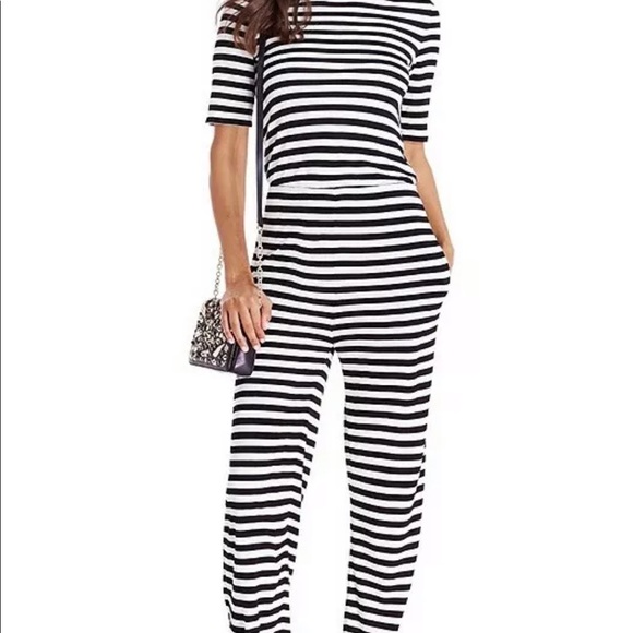 DVF Kendra Striped Open Back Jumpsuit Size 8 - Picture 1 of 9